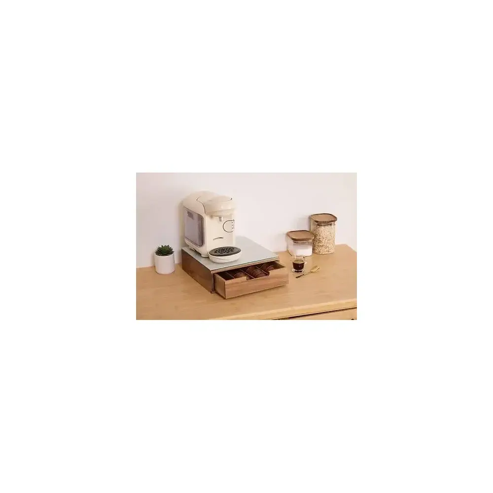 5FIVE Porta Capsule in Acacia e Vetro Beige 30x30x9,7 cm
