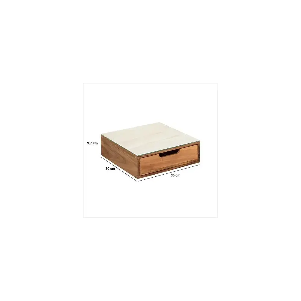 5FIVE Porta Capsule in Acacia e Vetro Beige 30x30x9,7 cm