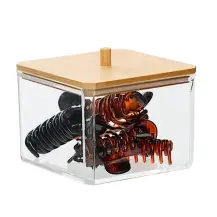 5FIVE Set 6 Mollette per Capelli con Contenitore in Plastica e Bamboo