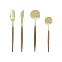 Ida Servizio Posate 24 Pezzi Oro Manico in Legno