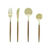 Ida Servizio Posate 24 Pezzi Oro Manico in Legno