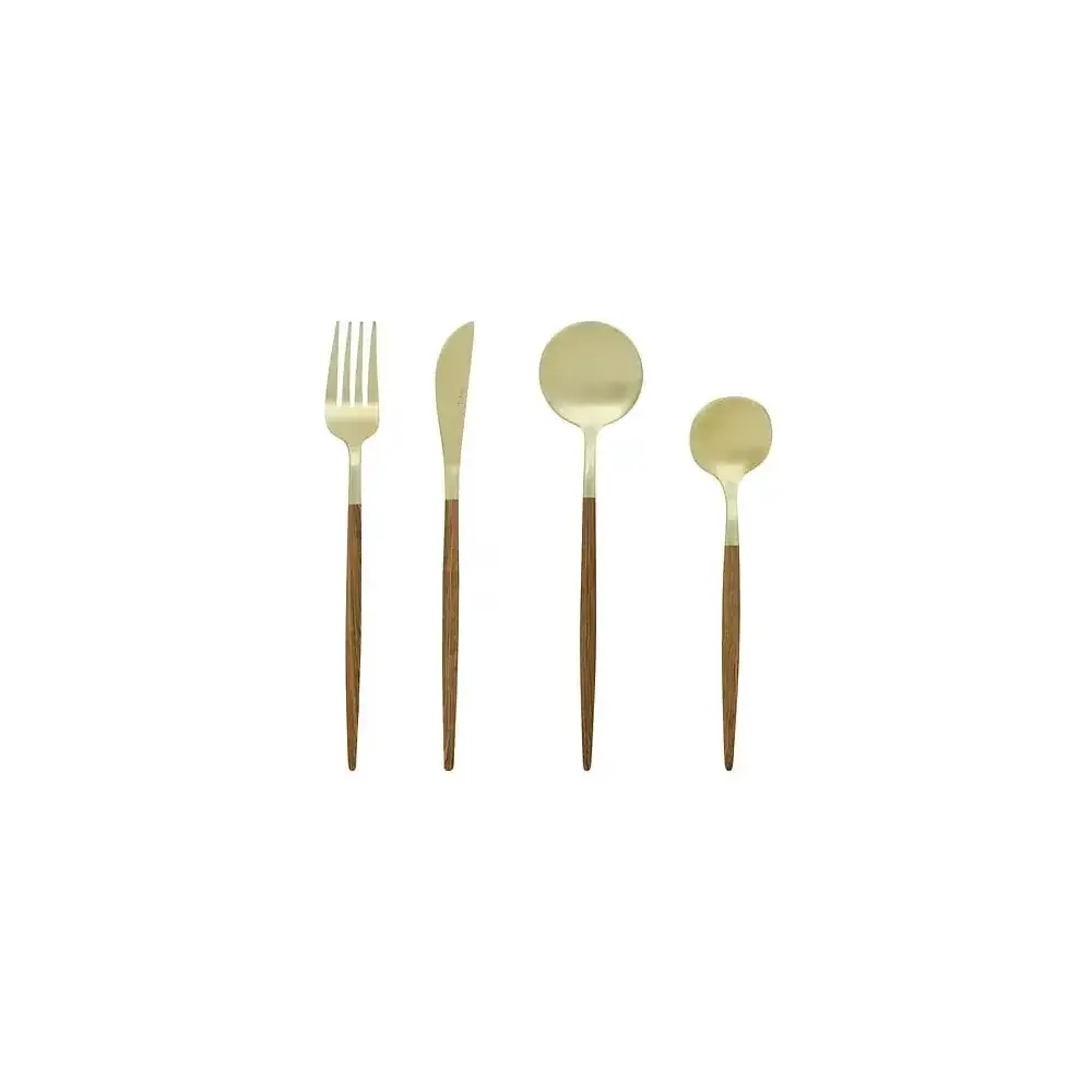 Ida Servizio Posate 24 Pezzi Oro Manico in Legno