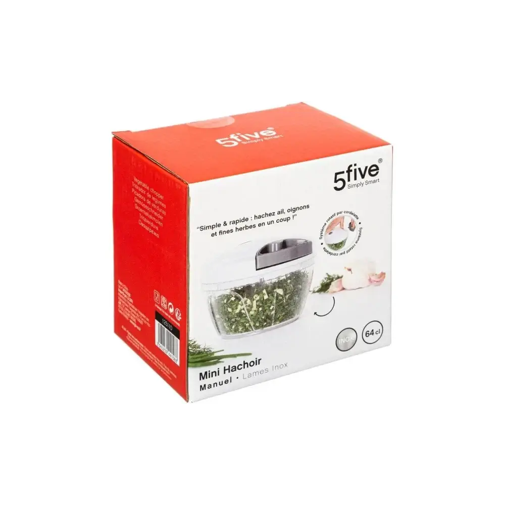 Mini Tritatutto Manuale Gris 5FIVE Polistirene e lame in Acciaio Inox