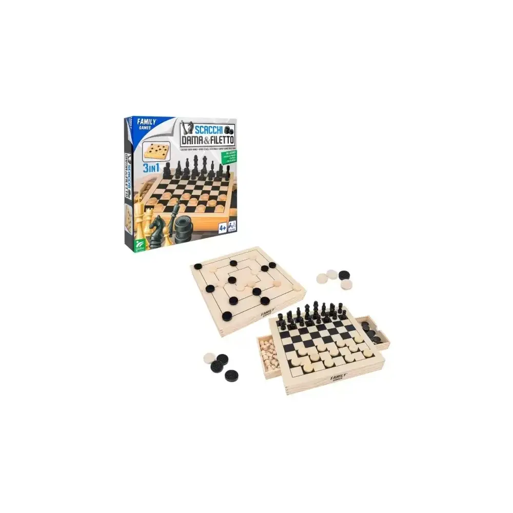 Set Giochi Da Tavolo In Legno 3 in 1 Globo - Legno