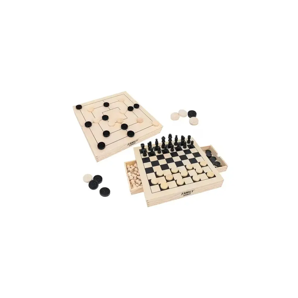 Set Giochi Da Tavolo In Legno 3 in 1 Globo - Legno