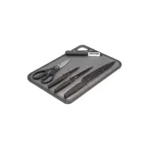 5FIVE Set Utensili Cucina 5 Pezzi con Tagliere in Acciaio Inox
