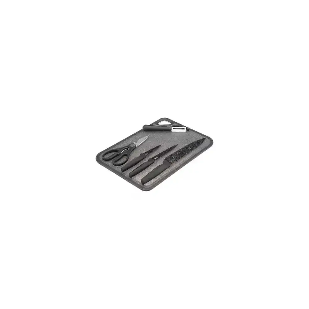 5FIVE Set Utensili Cucina 5 Pezzi con Tagliere in Acciaio Inox