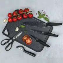 5FIVE Set Utensili Cucina 5 Pezzi con Tagliere in Acciaio Inox