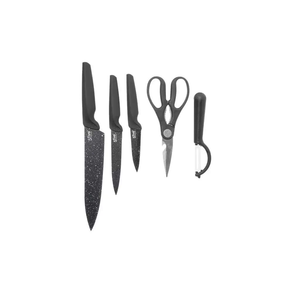 5FIVE Set Utensili Cucina 5 Pezzi con Tagliere in Acciaio Inox