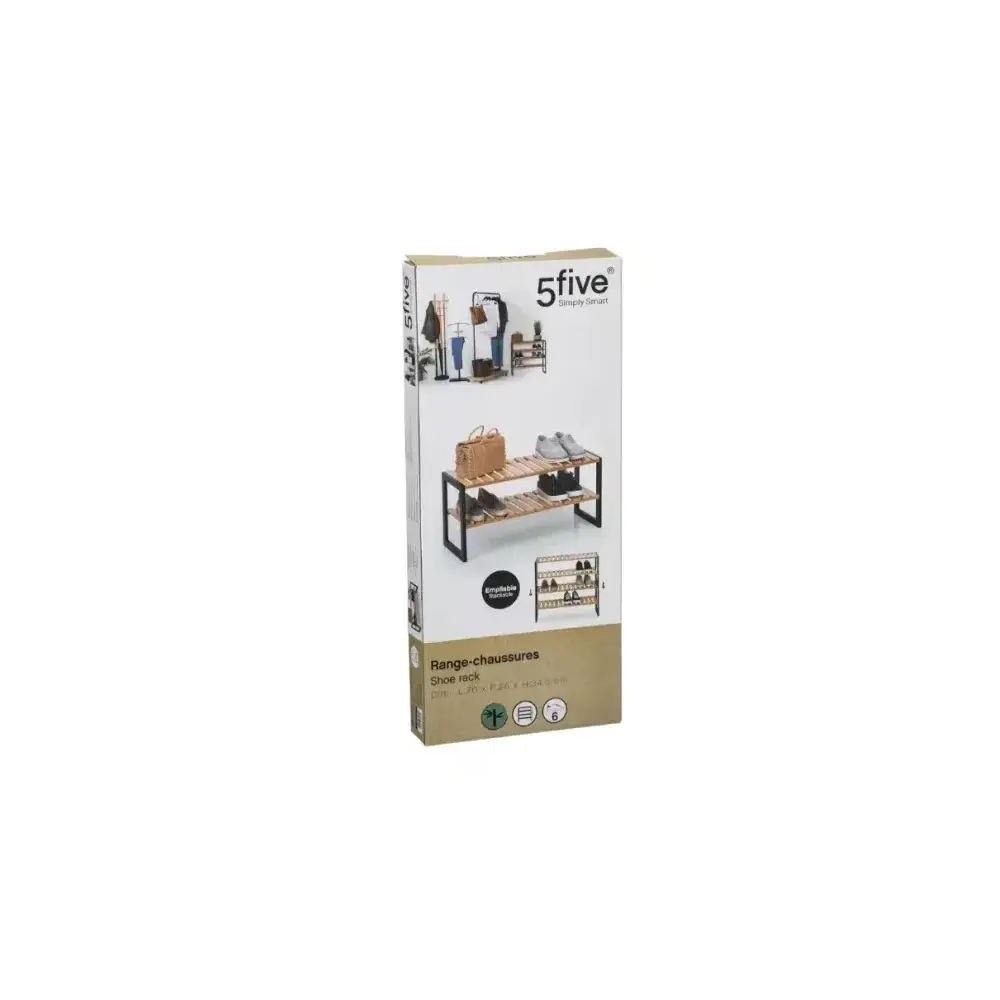 5FIVE Scarpiera Bamboo 2 piani 70x26x35 cm – Capacità 8‑10 paia