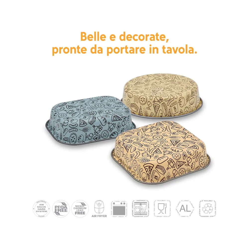 Set 3 teglie AirFry – antiaderente, lavabili, Accademia Mugnano