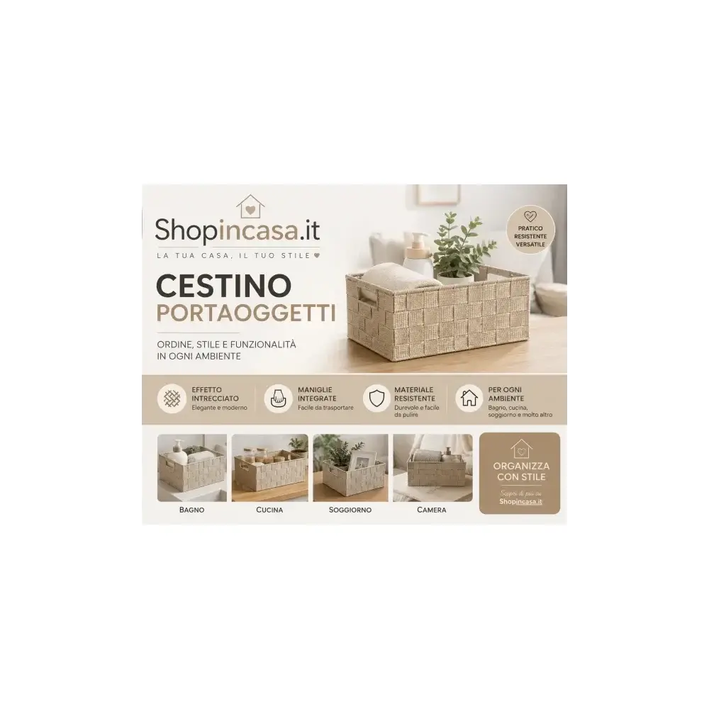 5FIVE Cestino Portaoggetti Beige 28x20x11 cm – Design Intrecciato