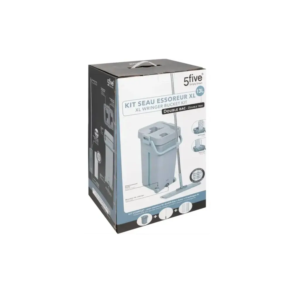 5FIVE Mop con Secchio Strizzatore 2 Scomparti
