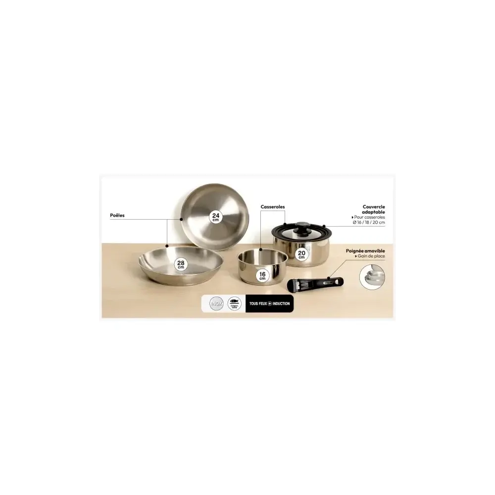5five simply smart Set Pentole Inox 6 pezzi – Manico removibile