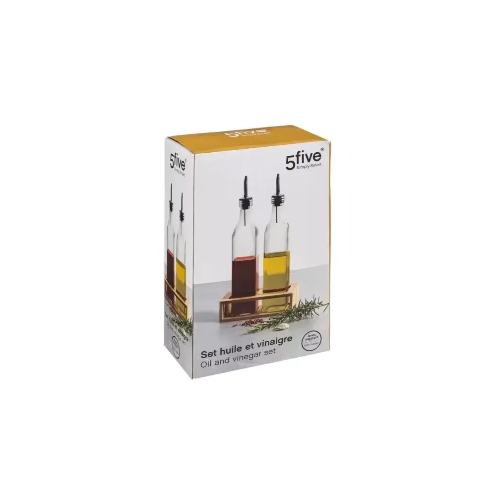 5FIVE Set 2 bottiglie olio aceto con vassoio | Vetro trasparente