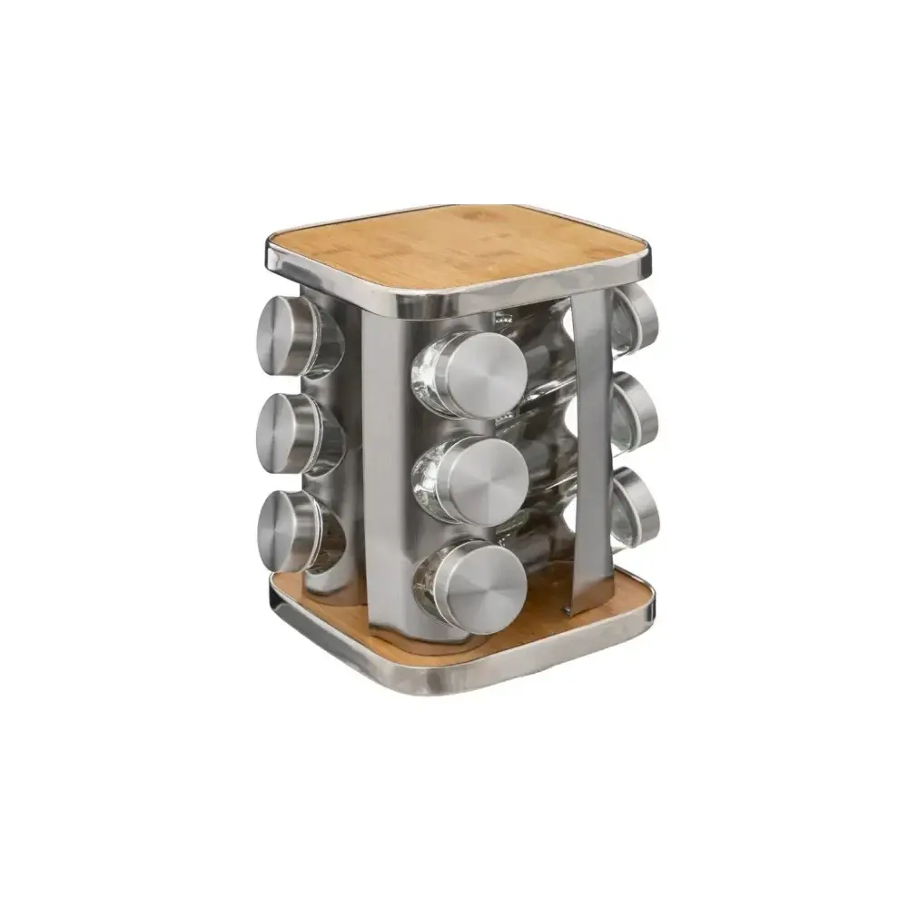 Portaspezie 189583 12 Posti Acciaio/Bamboo 17X17X23Cm 5FIVE - 5FIVE