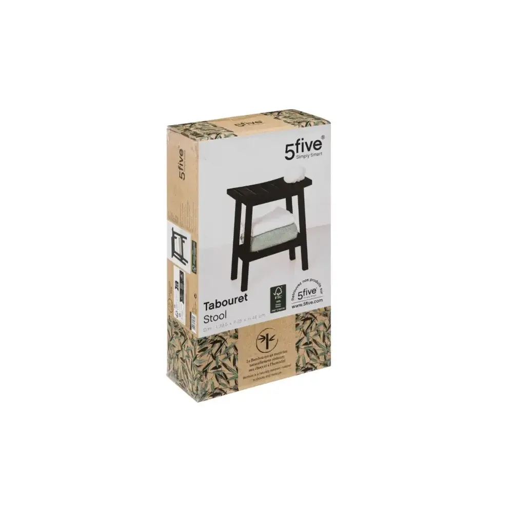 5FIVE Sgabello Bagno Bamboo Nero 46x40x25 cm – Bamboo