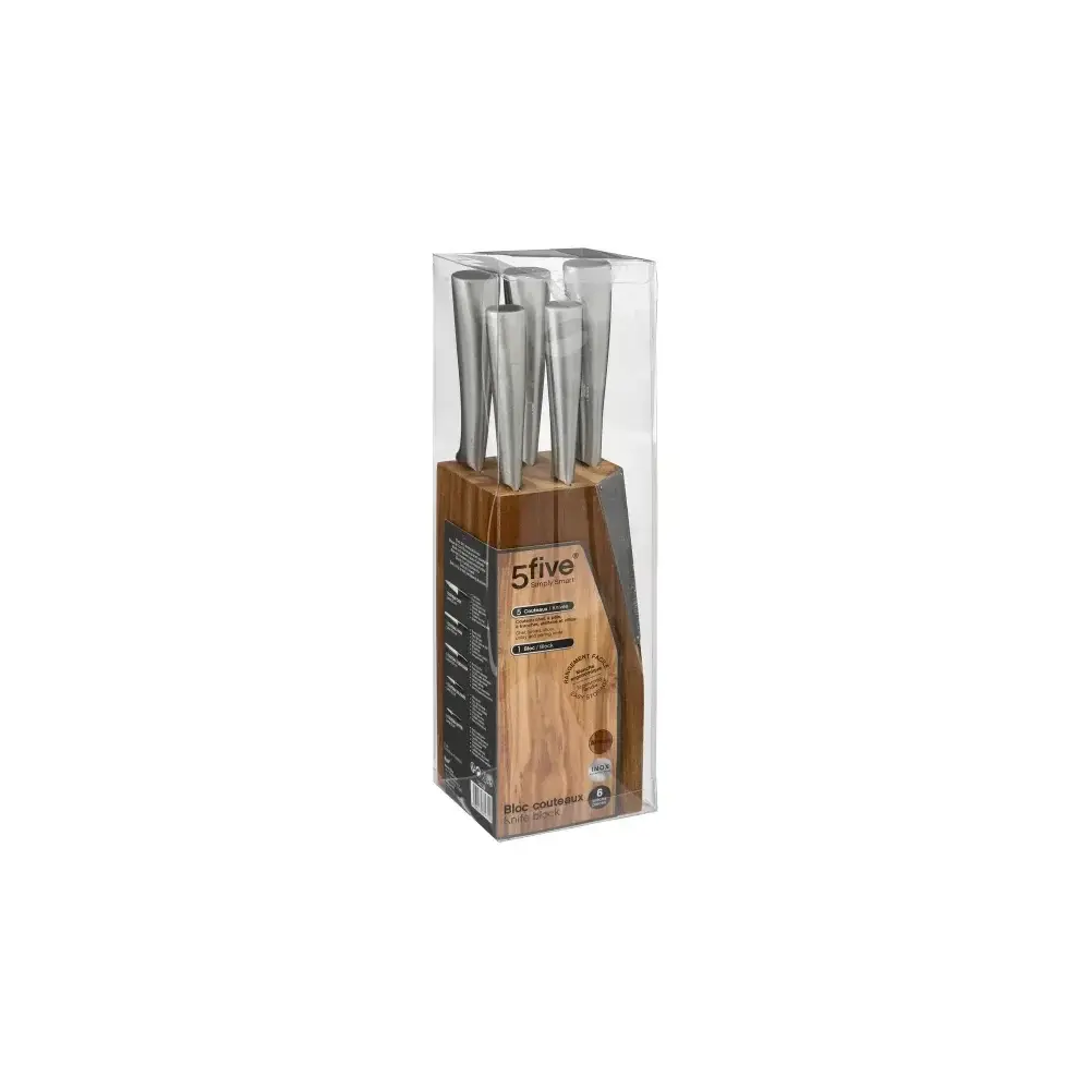 Blocco Coltelli Silver Precision 5 Pezzi con Supporto In Legno Di…