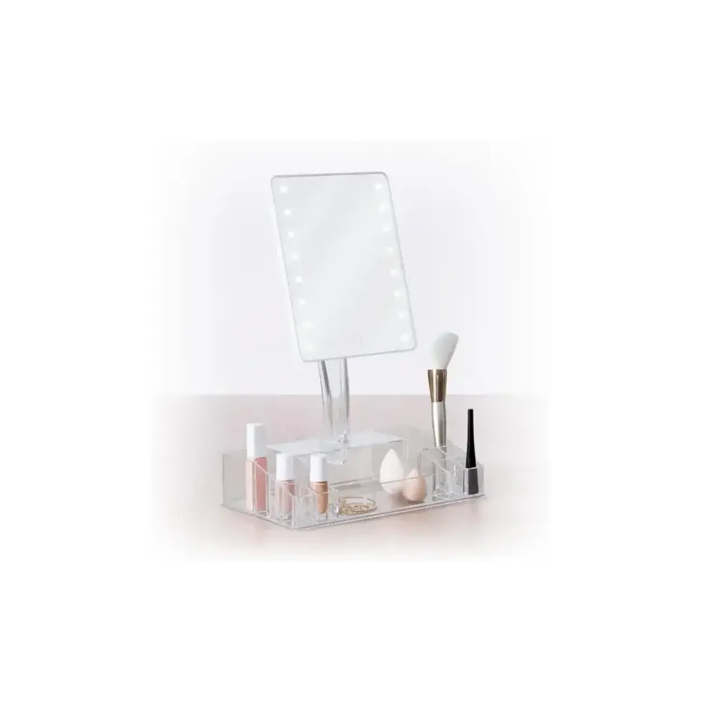 Specchio con Supporto, 14 Scomparti, Acrilico, Organizer, Trucco…