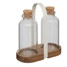 Set Olio E Aceto Harmony In Vetro Boro, Acacia Ferro, L. 19x17 H.