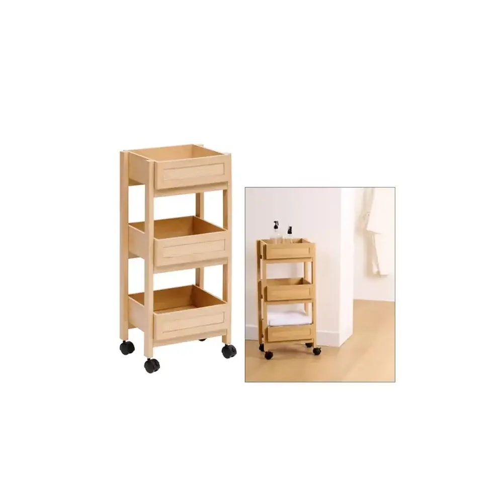 Carrello Di Servizio 3 Ripiani Beige con Dettagli Effetto Rattan Per…
