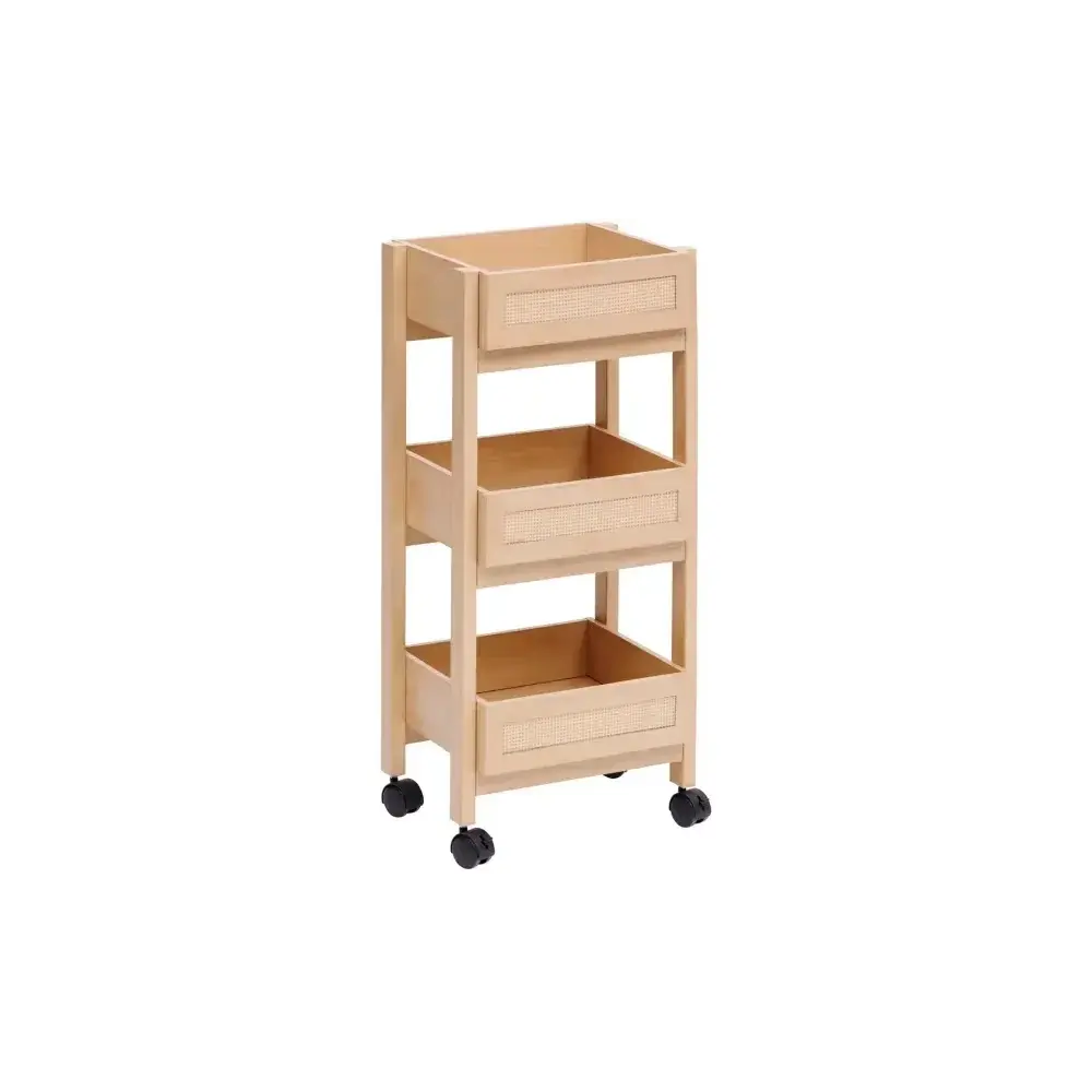 Carrello Di Servizio 3 Ripiani Beige con Dettagli Effetto Rattan Per…