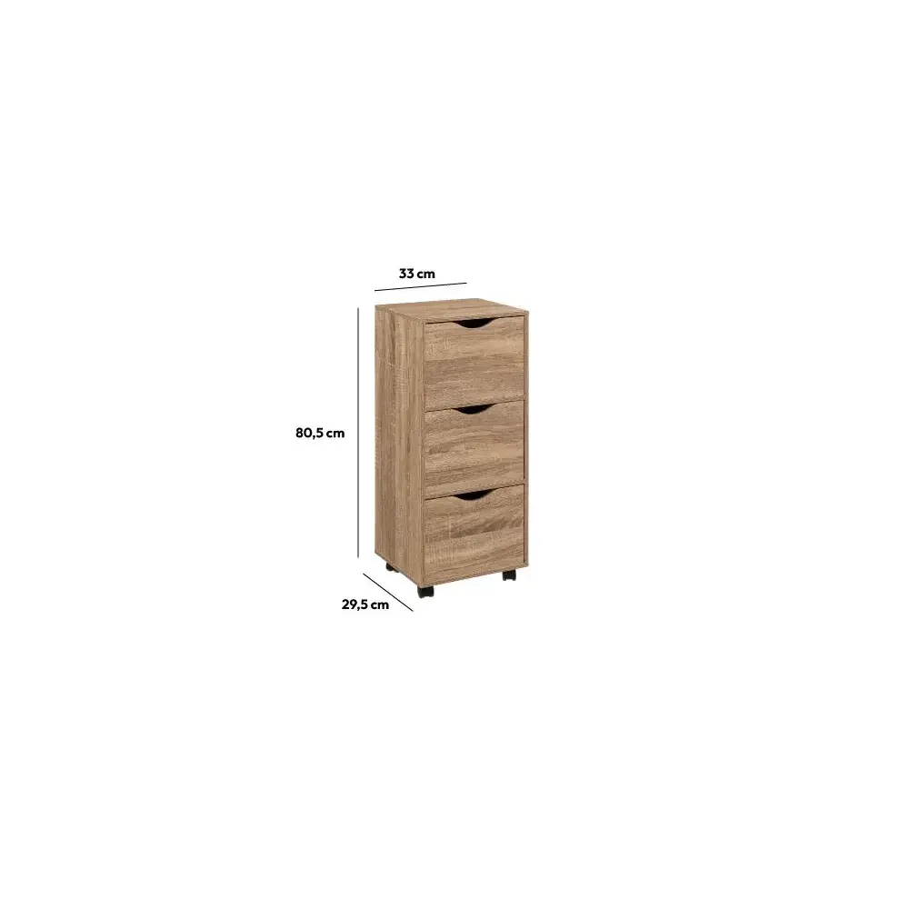 Cassettiera, 3 Cassetti, Mdf, 33X29X80 cm, Naturale, Mobile…