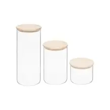 Set 3 Barattoli Ermetici, Vetro Legno, Contenitori Cucina, Alimenti…