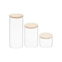 Set 3 Barattoli Ermetici, Vetro Legno, Contenitori Cucina, Alimenti…