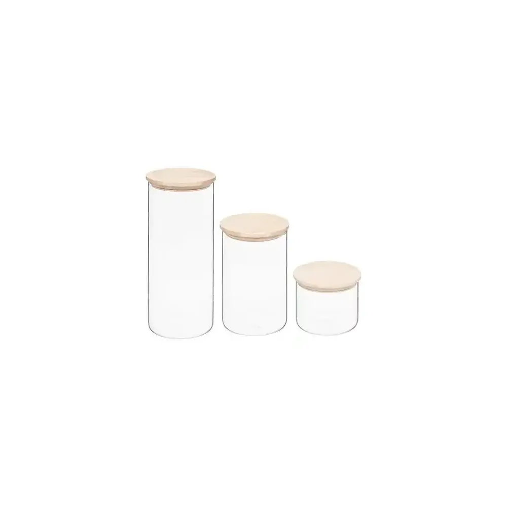 Set 3 Barattoli Ermetici, Vetro Legno, Contenitori Cucina, Alimenti…