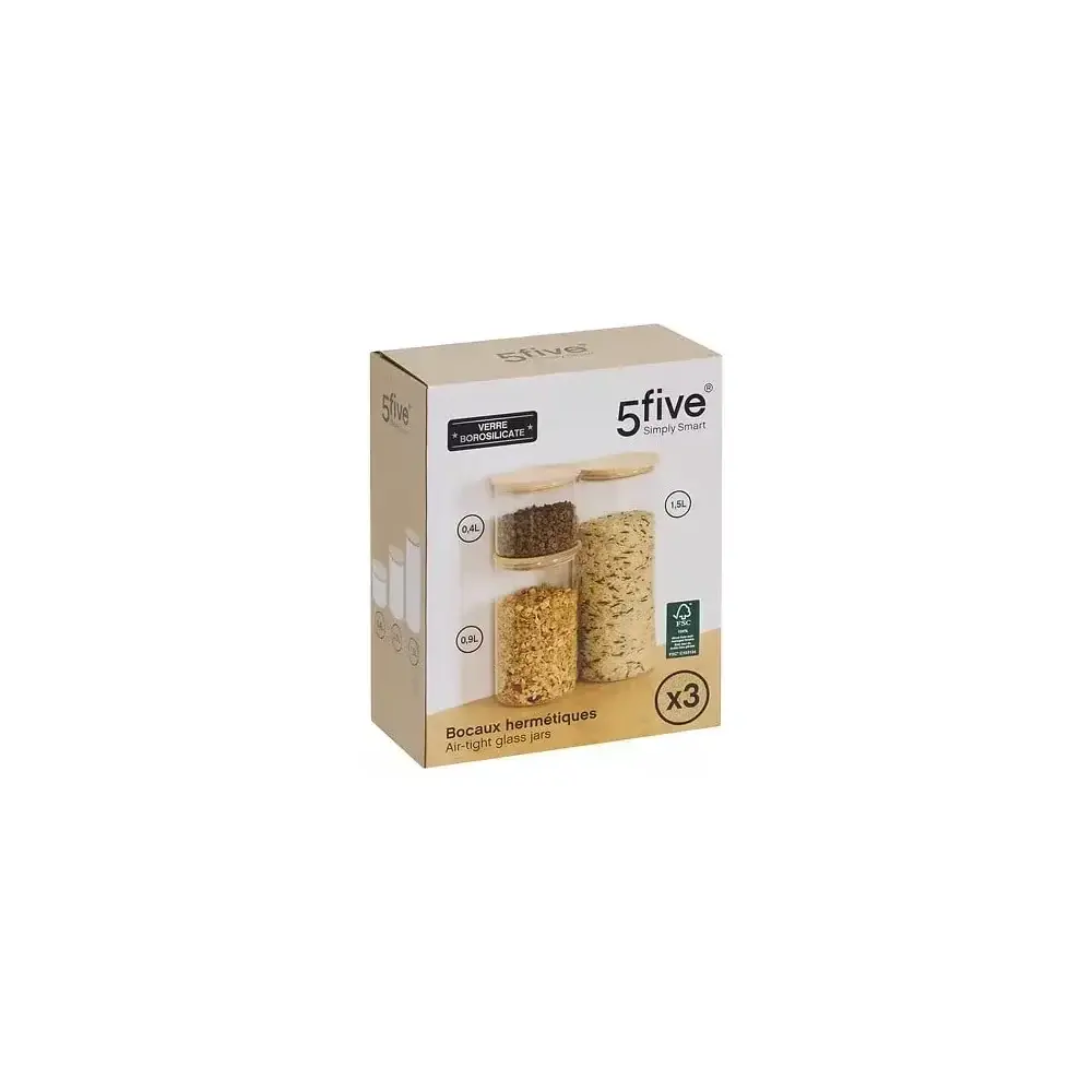 Set 3 Barattoli Ermetici, Vetro Legno, Contenitori Cucina, Alimenti…