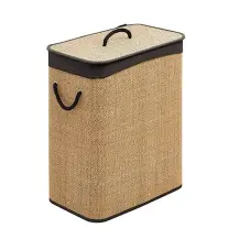 Portabiancheria 100 L, Bamboo Mdf, Tessuto Nero, Cesto Biancheria…