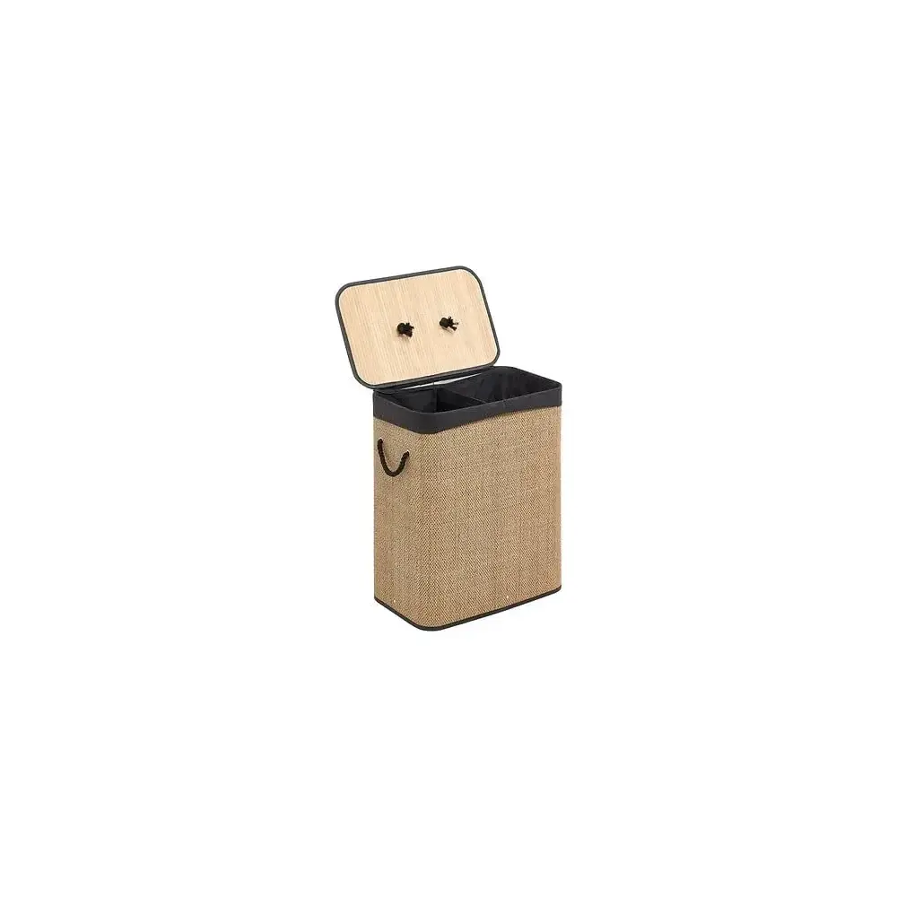 Portabiancheria 100 L, Bamboo Mdf, Tessuto Nero, Cesto Biancheria…