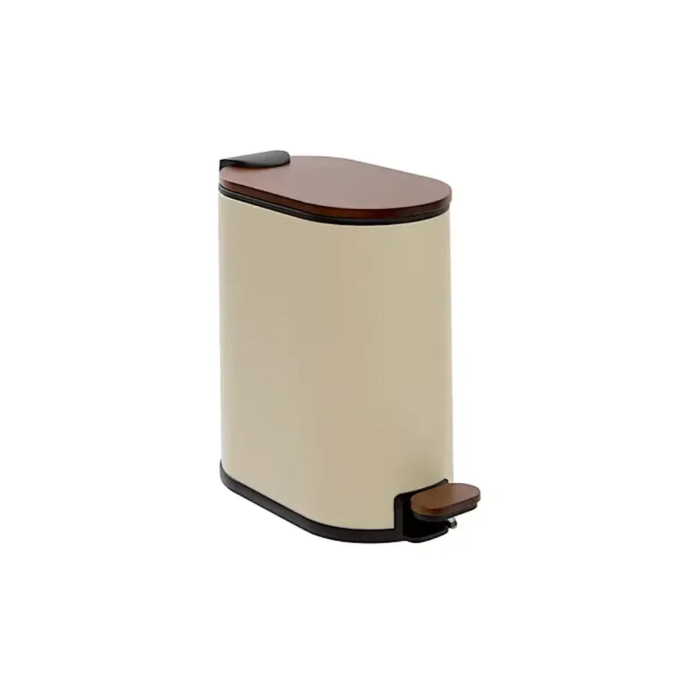 Pattumiera A Pedale Argileo Beige 5 Litri In Metallo E Bamboo 220361…
