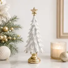 Albero di Natale Bianco e Oro in Resina 41 cm - MERCURY