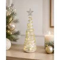 Albero di Natale in Vetro 28 cm con Perline e Luci – MERCURY