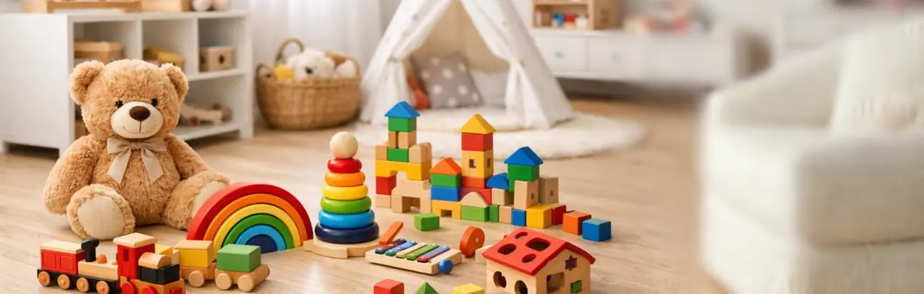 Cameretta con orsetto e giochi in legno