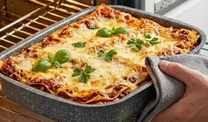 Teglia effetto pietra sfornata con lasagna