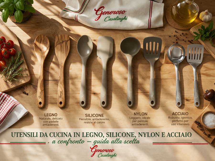 Utensili da cucina: legno, silicone, nylon, acciaio o plastica? Guida completa alla scelta